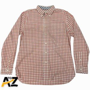Men Stafford Prep Red White Plaid Long Sleeve Button Down Shirt Top M Medium